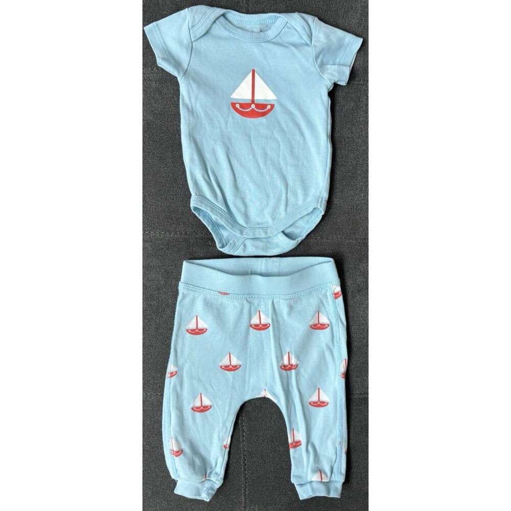 Monica + Andy 0/3 Sailboat Matcing Set 100% Organic Cotton